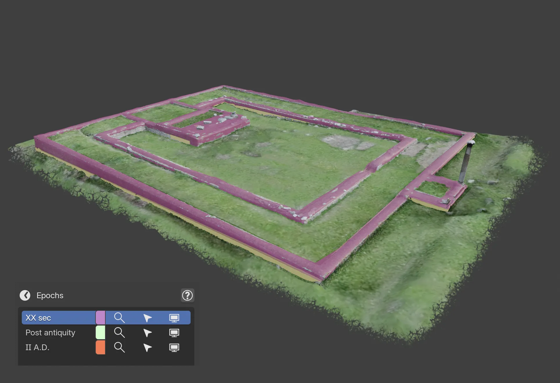 Blender 3D viewport showing semi-transparent proxy boxes over a photogrammetric model