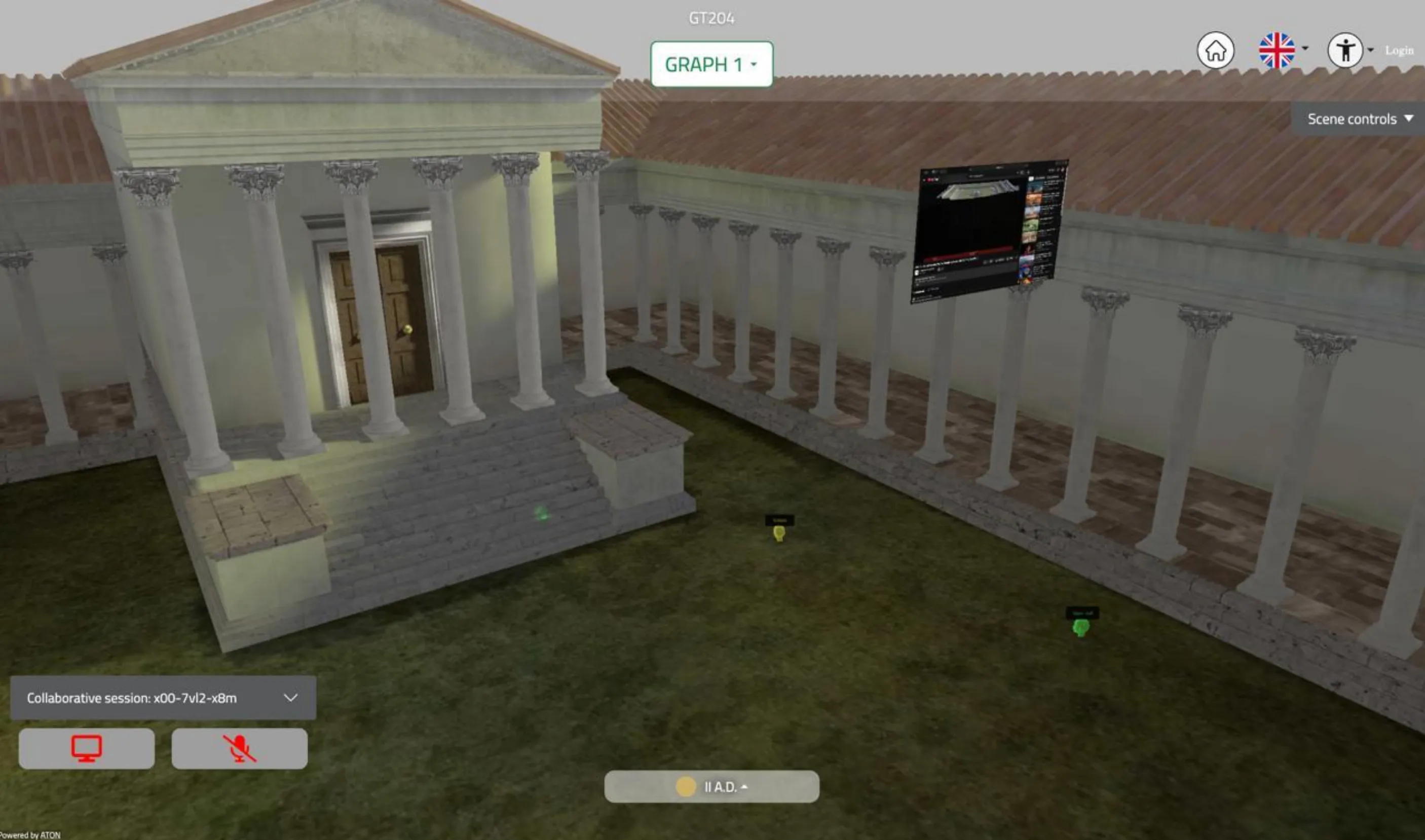 Heriverse web scene with a reconstruction, a paradata pop-up and collaborators